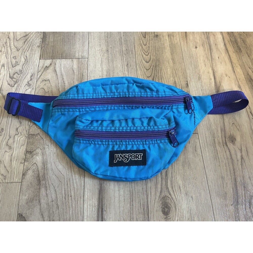 Vintage Jansport Fanny Pack Belt Bag Teal Turquoise Zipper 90s Made In USA